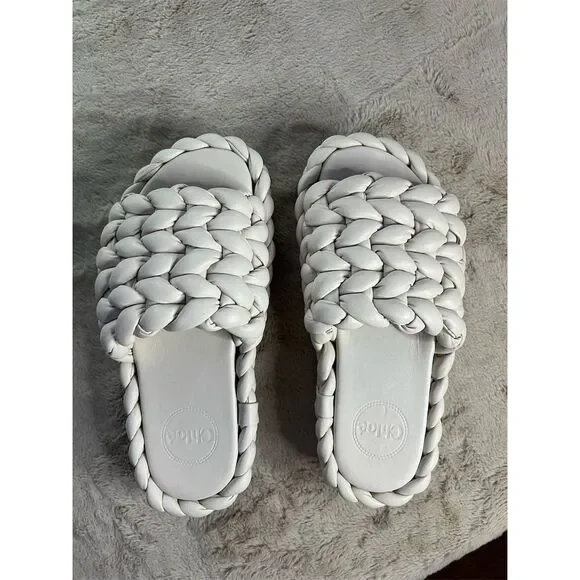 Chloé Women's Ivory Leather Slide Sandals Braided Design Casual Summer s… - Picture 3 of 13